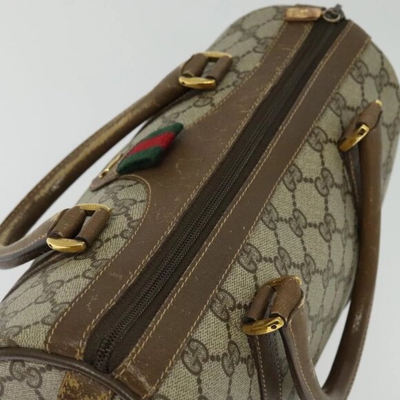 GUCCI GG Supreme Web Sherry Line Boston Bag PVC Beige Gold 40 02 006 Auth 141698 - Picture 7 of 15